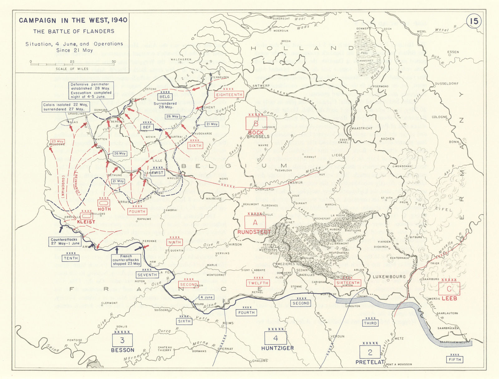 World War 2. Western Campaign 21 May-4 June 1940. Battle France Belgium 1959 map